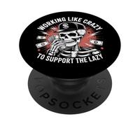 Trabajando Como Loco Para Apoyar Lazy Skeleton Vintage PopSockets PopGrip Adhesivo