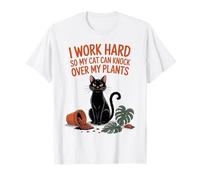 Trabajo Duro para Que mi Gato Pueda derribar Plantas Divertido Retro Camiseta