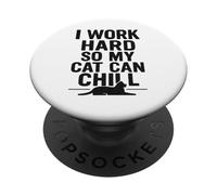 Trabajo duro para que mi gato pueda enfriarse. Estilo vintage. PopSockets PopGrip Adhesivo