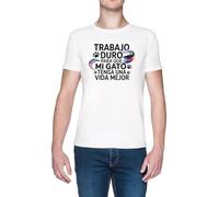 Trabajo Duro para Que Mi Gato Tenga Una Vida Mejor Blanca Hombre Camiseta White Men's T-Shirt tee