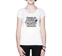 Trabajo Duro para Que Mi Gato Tenga Una Vida Mejor Blanca Mujer Camiseta White Women's T-Shirt tee