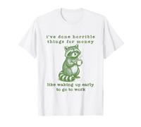 Trabajo Humor Despertar Temprano Divertido Mordaza Mapache Broma Retro 90s Camiseta