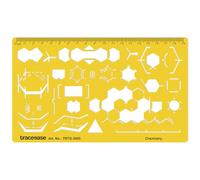 Traceease Plantilla de dibujo de estructura molecular de Chemistry con anillos hexagonales, líneas de enlace, flechas de reacción y escala de medición para diagramas de fórmulas químicas