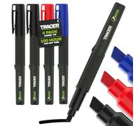 Tracer 4 rotuladores permanentes con punta biselada 2.0, 1 azul, 1 rojo, 2 negros, 100 horas, secado rápido