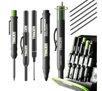 Tracer Kit de 5 marcadores de construcción con estuche de almacenamiento, lápiz de carpintero, 2 marcadores de punta larga, marcador sin obstrucciones y dispensador de minas de repuesto
