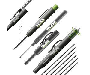 Tracer Kit completo de marcado de agujeros profundos (incluye marcador permanente de doble punta, lápiz de construcción de agujero profundo, 6 fundas de repuesto para dispensadores de plomo)