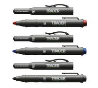 TRACER Kit de marcadores de construcción sin obstrucciones con funda TRACER (marcadores multiusos perfectos para superficies brillantes y polvorientas) - Negro, azul y rojo