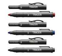 TRACER Kit de marcadores de construcción sin obstrucciones con funda TRACER (marcadores multiusos perfectos para superficies brillantes y polvorientas) - Negro, azul y rojo