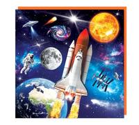 Tracks Publishing Tarjeta de cumpleaños espacial para niños, diseño lenticular 3D con lanzadera y astronautas, interior en blanco, divertida tarjeta de felicitación temática del espacio exterior