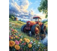 Tracteur Rouge Dans le Champ de Fleurs Rompecabezas 1000 Piezas Cartón Grueso para Parejas Mitos Cuento de Hadas Desarrollo Habilidades Pieza Decorativa Casa Pack Completo Regalo Cumpleaños 1000 PCS