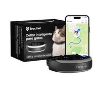 Tractive - GPS para Gatos Inteligente Mini | Edición 2026 | GPS para Gatos n.º 1 | Seguimiento en Vivo | Avisos de Salud y Monitor de Constantes | Collar de Seguridad | Collar Integrado (Negro)