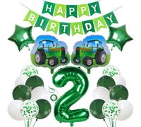 Tractor 2 años cumpleaños decoración niño feliz con globos