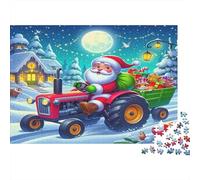 Tractor Adult Jigsaw Puzzles Santa on Tractor for The Whole Family Women, Gifts for Men 52x38cm/1000pcs