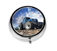 Tractor agrícola. Este pequeño pastillero redondo es un organizador portátil de medicamentos de viaje con tres compartimentos para almacenar medicamentos diarios.