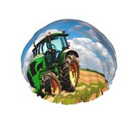 Tractor bajo un cielo azul y nubes blancas Gorro de ducha, gorro de dormir, gorro de baño elástico impermeable de doble capa, gorro de baño reutilizable