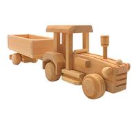 Tractor de madera de gran tamaño sostenible, coche de madera como tractor, coche decorativo, trecker de madera, tractor con remolque como modelo de coche de madera, 40 x 7 x 12 cm.