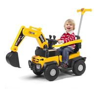 Tractor eléctrico con barra deslizante, excavadora infantil, 12 V, coche eléctrico para niños con luz LED, sistema de música, protección completa de 360°, coche eléctrico, con faro, para niños a