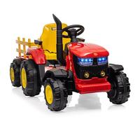 Tractor eléctrico de 12 V para niños con remolque desmontable doble motor 35 W, coche eléctrico de 6 neumáticos para niños con control remoto, música, 3 velocidades, faros de 7 LED, bocina (rojo)