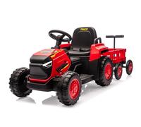 Tractor eléctrico infantil 12 V, con remolque extraíble, 3 velocidades, doble motor, con control remoto, coche eléctrico para niños con faros LED, música, bocina para niños de 3 a 8 años