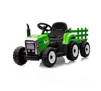 Tractor Eléctrico Infantil 12v con Remolque Desmontable - 3 Velocidades, Mando A Distancia 2.4g, Luces Led, Claxon, Inalámbrico Y USB - Vehículo De Batería para Niños De 3 A 8 Años - Color Verde