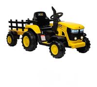 Tractor Eléctrico Infantil 12v con Remolque Desmontable - Doble Motor 2x35w - Control Remoto - Música Inalámbrico/USB, Luces Led 7 Colores, Bocina - 3 Velocidades - Color Amarillo