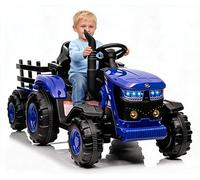 Tractor eléctrico infantil con remolque extraíble, 12 V coche eléctrico de 6 ruedas con mando a distancia, 2 motores de 35 w cada uno, música, 3 velocidades, 7 LED, para niños de 3 a 8 años