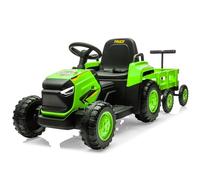 Tractor eléctrico Infantil de 12 V con Remolque extraíble, Doble Motor, Faros LED, música, bocina, cinturón, Mando a Distancia Parental, para 3-8 años, Verde