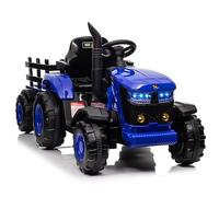 Tractor Eléctrico Niños con Remolque Desmontable Doble Motor 35W, Coche Eléctrico 12V a 6 Neumáticos para Niños con Control Remoto Música, 3 Velocidades, Faros de 7 LED, Cuerno (Azul)