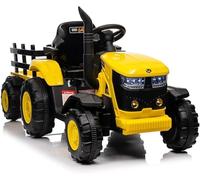 Tractor Eléctrico para Niños con Remolque Desmontable, Coche Eléctrico De 12 v con 6 Ruedas y Mando a Distancia, 2 Motor De 35 w, Música, 3 Velocidades, Faros con 7 LED, para Niños De 3 a 8 Años
