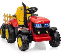 Tractor eléctrico para niños - Tractor con Remolque Desmontable y Control Parental, Doble Motor 35 W, batería de 12 V, música/MP3/inalámbrico, vehículo eléctrico para niños, 3-8 años, Rojo