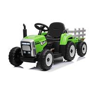 Tractor eléctrico Workers con Remolque, Verde, tracción Trasera, batería de 12V, Ruedas de Plástico, Asiento Ancho de Plástico, Control Remoto de 2,4 GHz
