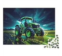 Tractor en el Campo de Noche. Tractor Verde Brillante 100% Reciclado. Rompecabezas de 1000 Piezas para Adultos. Un Reto Que estimula la Mente. 52 x 38 cm / 1000 Piezas.