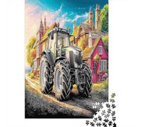 Tractor en Village Road Cartón Extra Grueso Arte escénico de la Granja Rural Rompecabezas De Bricolaje 12 Años+ Hermosa Decoración De Paredes Juego De Familia Desafiante 38x26cm/1000pcs
