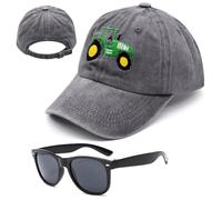 Tractor Gorra de Béisbol,2pcs Deportes Casual Sombrero y Gafas de Sol de Béisbol Visera Sombrero de Protección Solar Algodón Peso Ligero Adecuado para Niños 3-8 Years Old,Gray