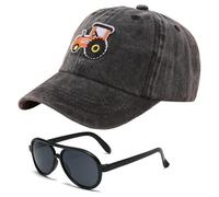 Tractor Gorra de Béisbol Infantil, 2PCS Gorra de Visera con Gafas de Sol Sombrero de Protección Solar Ajustable Sombrero de Verano Ligera Bordado Ajustable Snapback para Deporte (Negro)