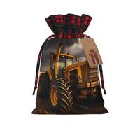 Tractor in the field - Bolsa de regalo con cordón de dos colores, ideal para Navidad, cumpleaños