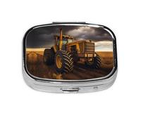 Tractor in The Field - Pastillero de viaje con 2 compartimentos, mini pastillero portátil, caja de almacenamiento de medicamentos y vitaminas