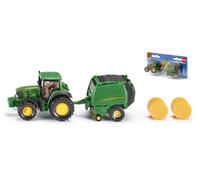 Siku Tractor John Deere 1665 con enfardadora y 2 balas redondas, metal/plástico, verde