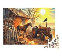 Tractor Premium 1000 Piezas Rompecabezas para Adultos Tractor Viejo Junto a Granero Rústico al Amanecer Grueso Resistente Vibrante Desafiante Alivio de Estrés Juego 38x26cm/1000pcs