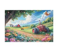 Tractor Rojo Camino Rural Rompecabezas 1000 Piezas Cartón Grueso para Coleccionistas Eventos Team Building Relajación Mental Ocio En Casa Reyes 1000 PCS