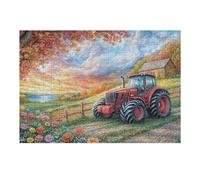 Tractor Rojo Campo Atardecer Rompecabezas 300 Piezas Cartón para Niños Mayores 14 Años Tiempo Libre Actividad Antiestrés Más Vendido Detalle Único Original 300 PCS