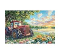 Tractor Rojo Campo de Cosecha Puzzles 1000 Piezas DIY Creativo Tiempo Feliz Rompecabezas Familiar para Toda La Familia Juguete Educativo Aliviar Estrés Decorativo 1000 PCS