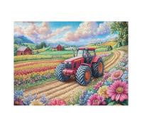 Tractor Rojo Campo Puzzles 500 Piezas Decoración Hogar 3D Tiempo Feliz Rompecabezas Familiar para Adultos Obra De Arte Colorido DIY Creativo 500 PCS