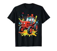 Tractor rojo estilo cómic con salpicaduras de pintura Camiseta