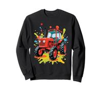 Tractor rojo estilo cómic con salpicaduras de pintura Sudadera