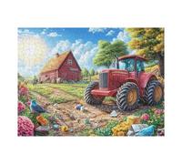 Tractor Rojo Granja Campo Puzzle 500 Piezas Desafío Intelectual 3D Rompecabezas para Hombres Y Mujeres Obra De Arte Colorido Decoración Hogar 500 PCS