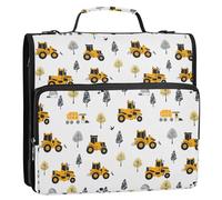 Tractor Rural Yellow - Carpeta con cremallera de 3 anillos de 3 anillas con asa y múltiples bolsillos con cremallera para la escuela