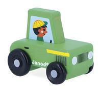 Janod - Tractor verde de madera Mountain Valley - Cross Roads - Juguete de aprendizaje temprano - Desarrolla habilidades motoras - 12 meses, juguete de madera FSC, multicolor
