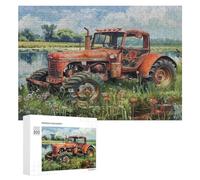 Tractor Vintage Pintado en Puzzles 300 Piezas Regalos Familiar Paisaje Granja Pastoral Rompecabezas Colorido 3D para Adultos Y Niñas A 14 Años DIY Moderno Aliviar Estrés Estera Portátil 300 PCS
