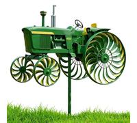 Tractor Wind Spinners Outdoor, Garden Wind Spinners Metal Green Tractor-Shaped Windmill Stake with Rotating Wheels for Yard Patio Backyard
